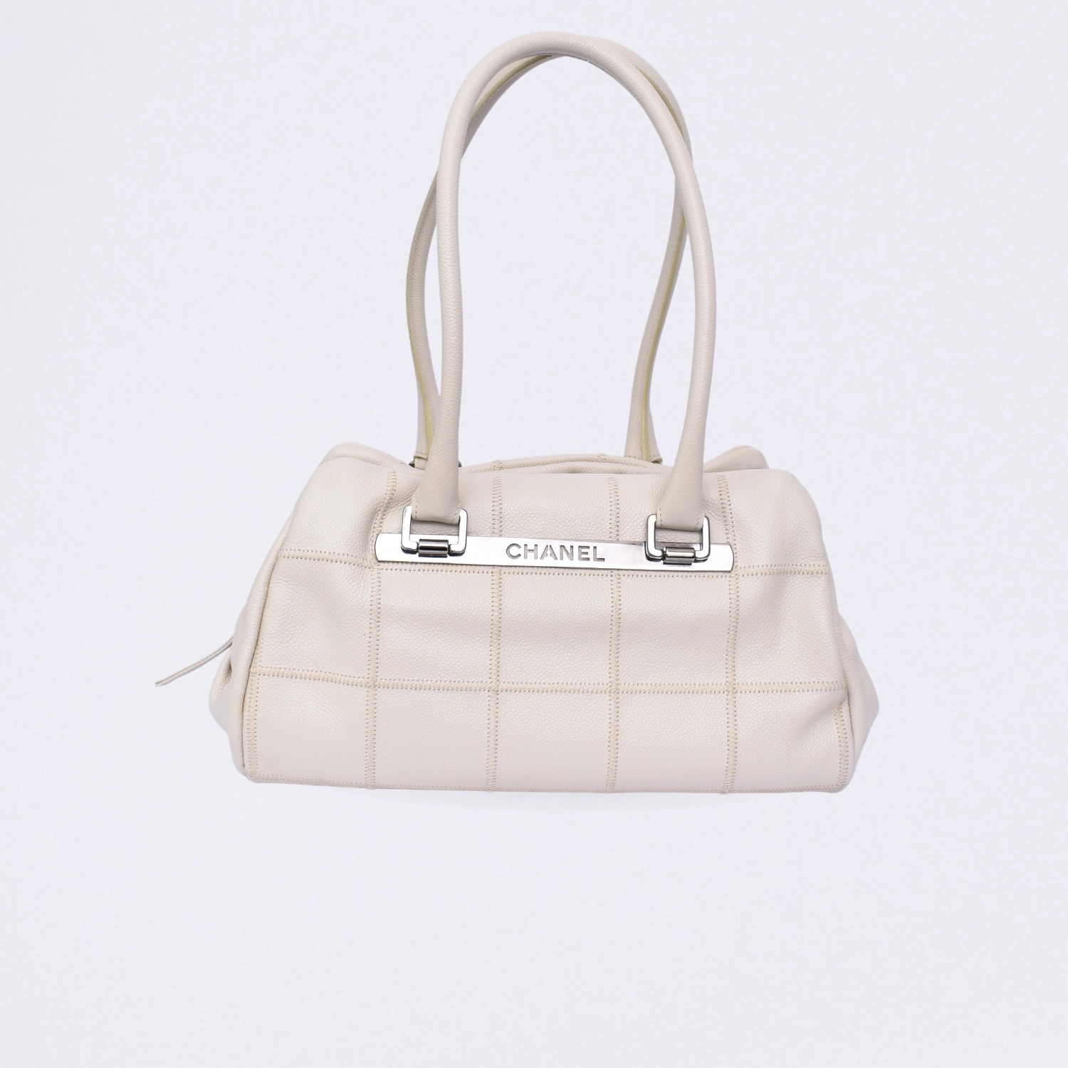 chanel square stitch bowler off white