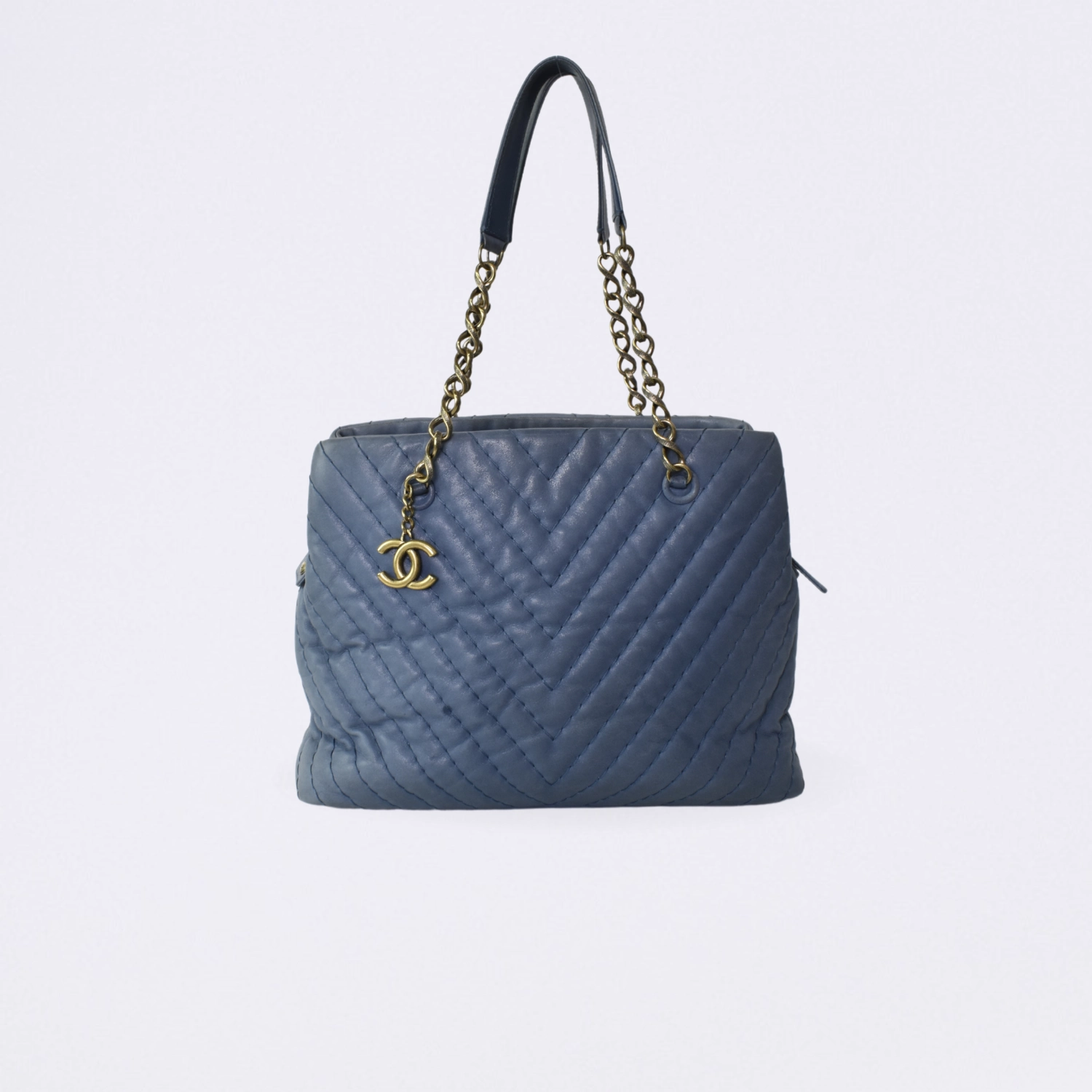 chanel chevron quilted blue