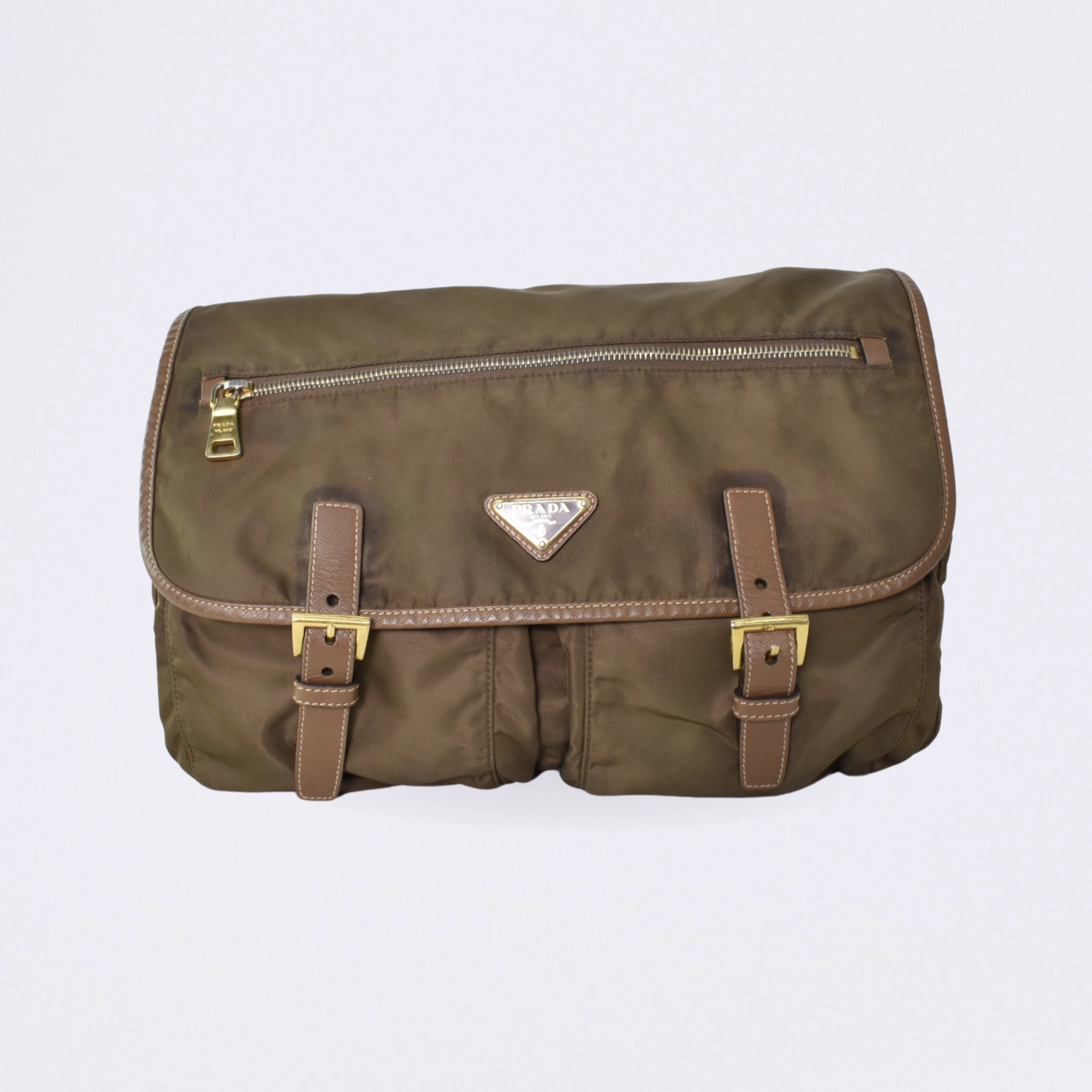 prada zip buckle messenger green