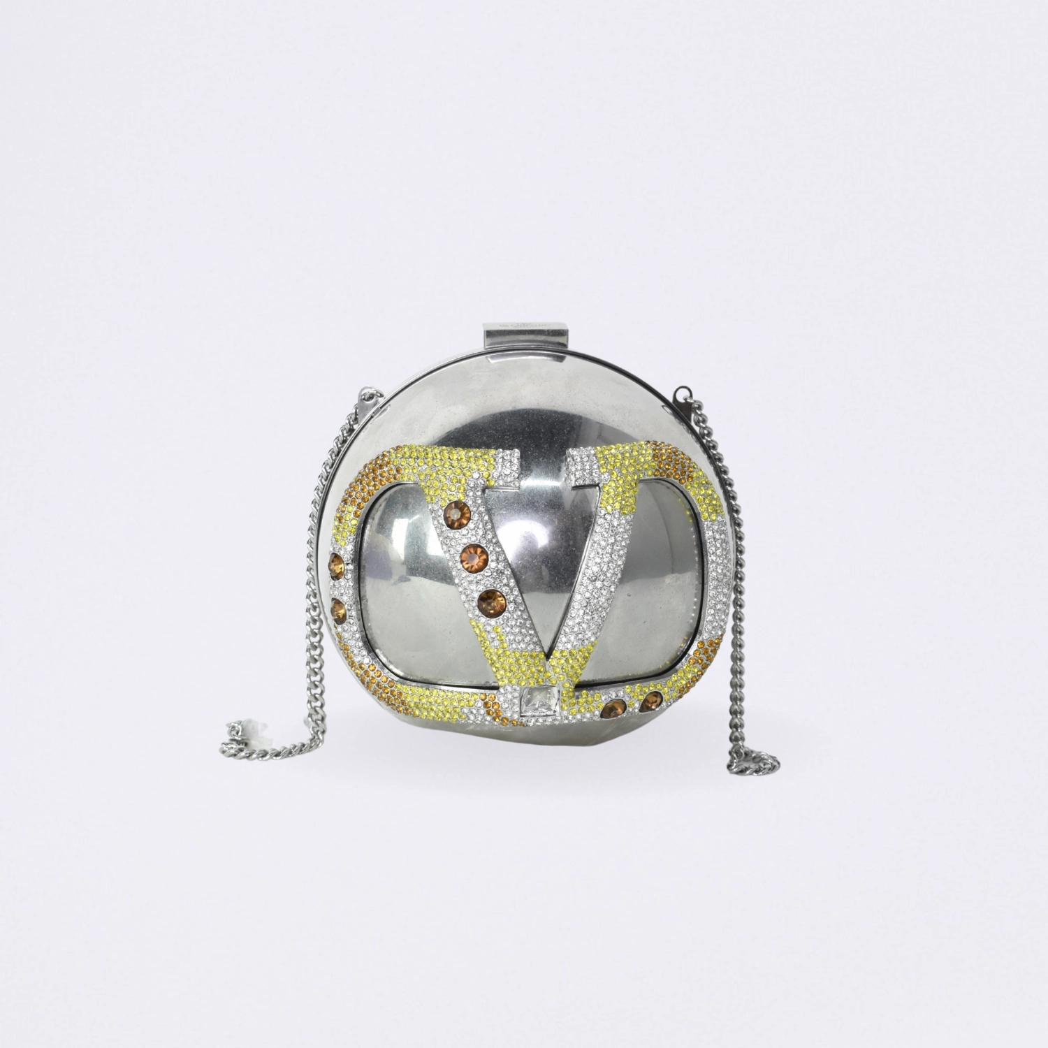 valentino vlogo signature metal and rhinestone minaudiere