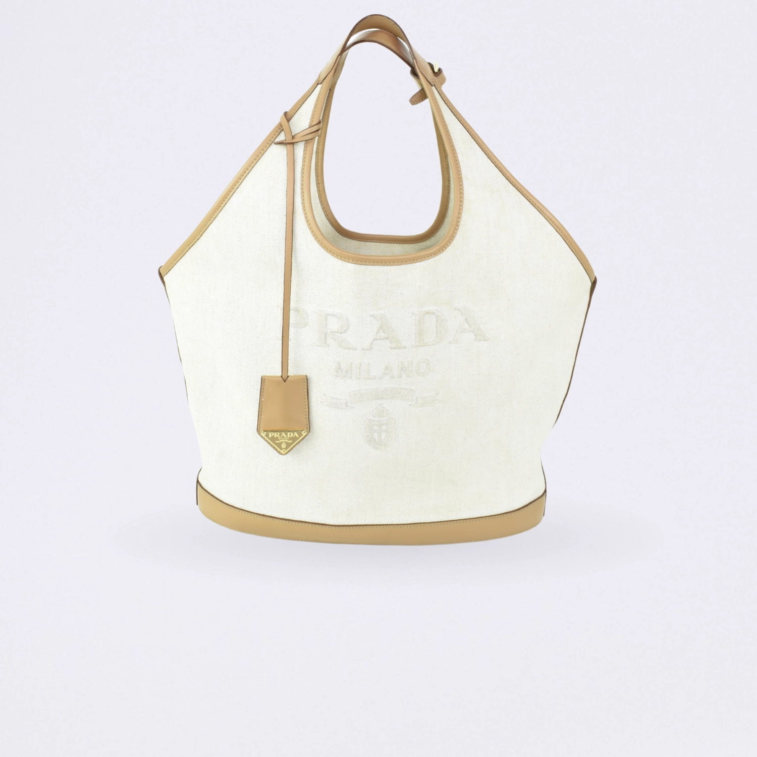 prada natural linen blend and leather