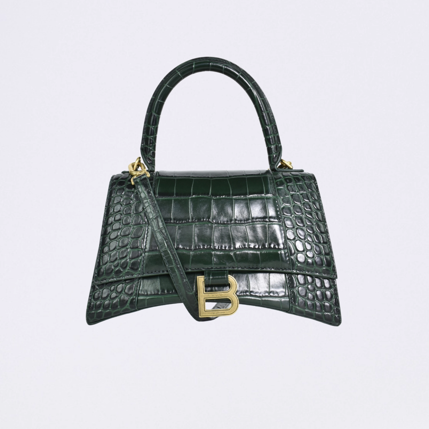 balenciaga hourglass pequena crocodile embossed green small