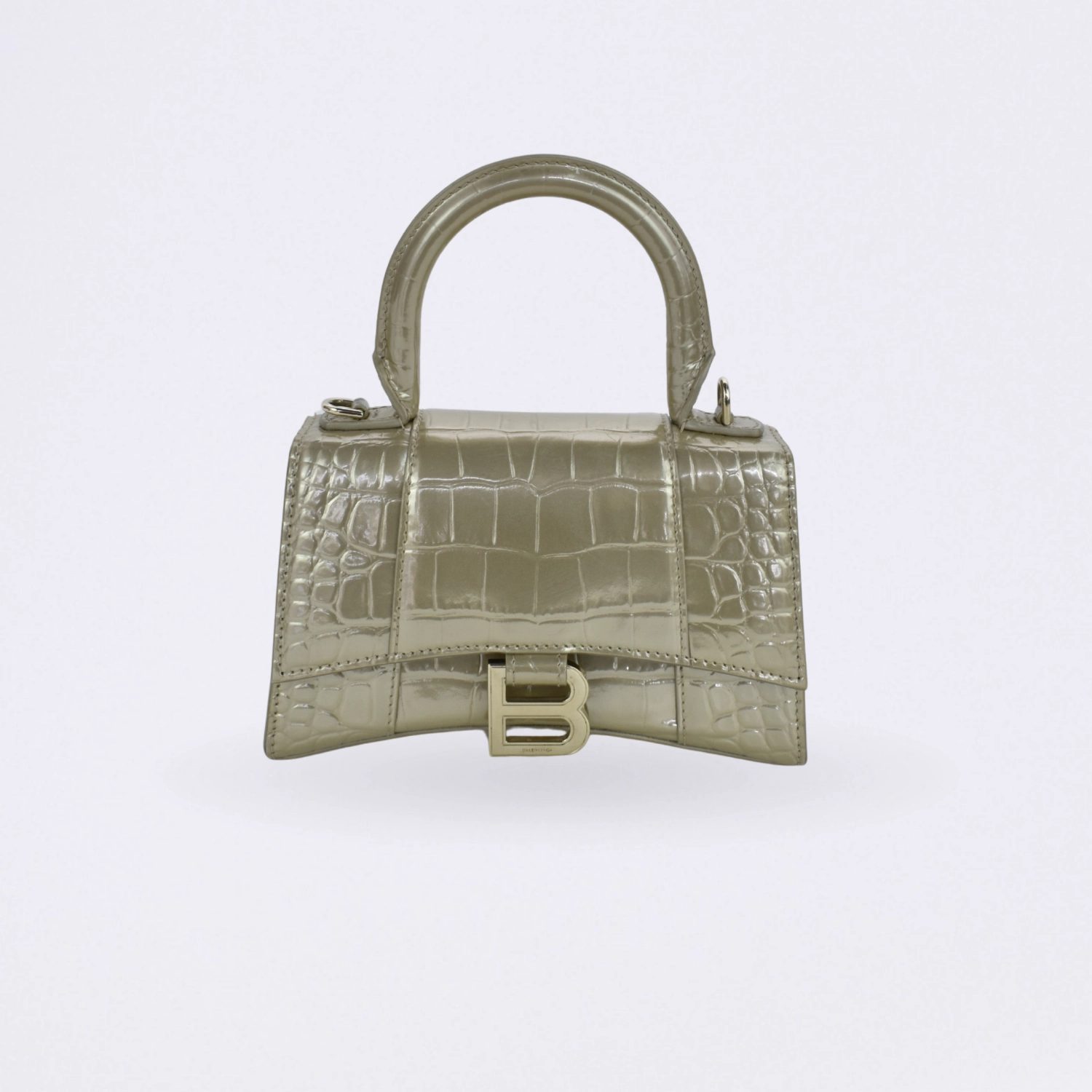 balenciaga hourglass xs crocodile embossed gold