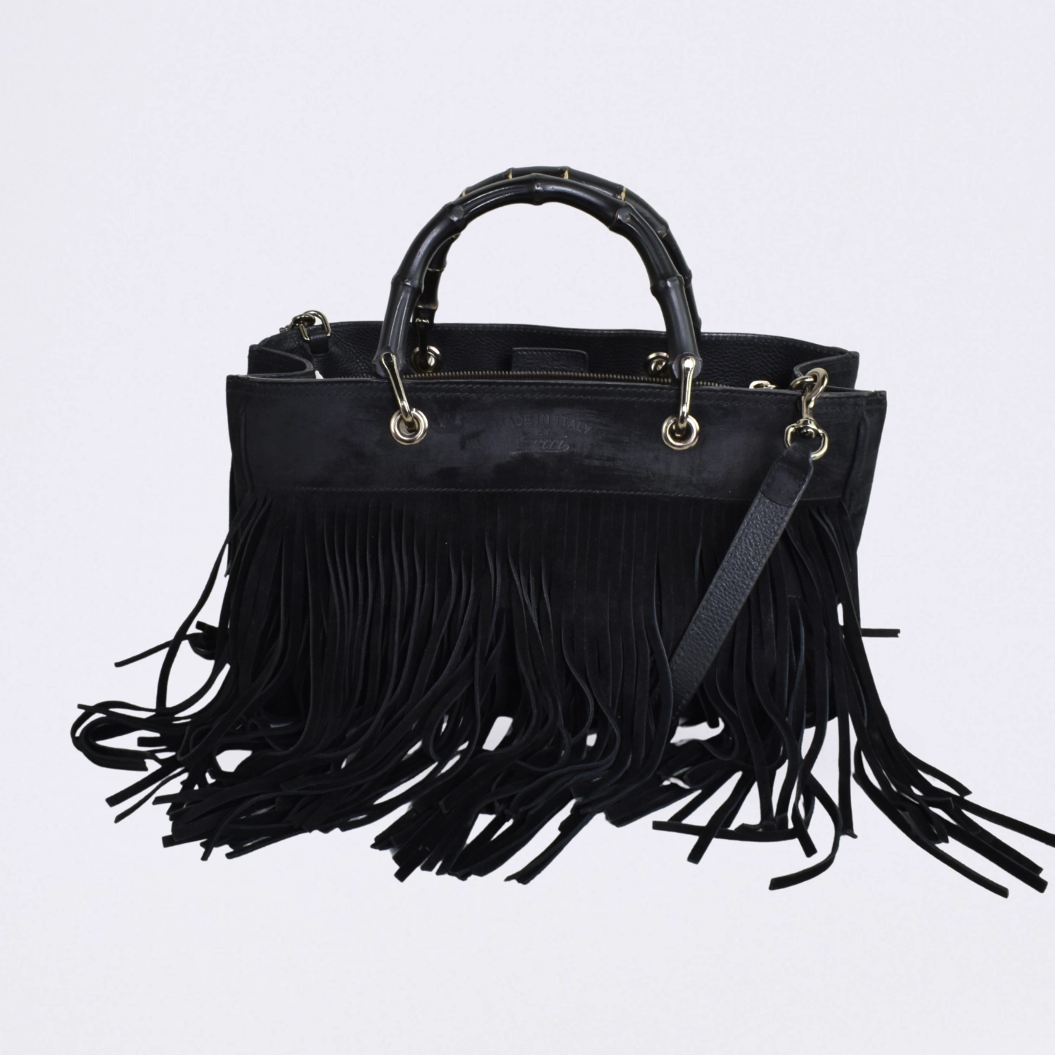 gucci fringe shopper black