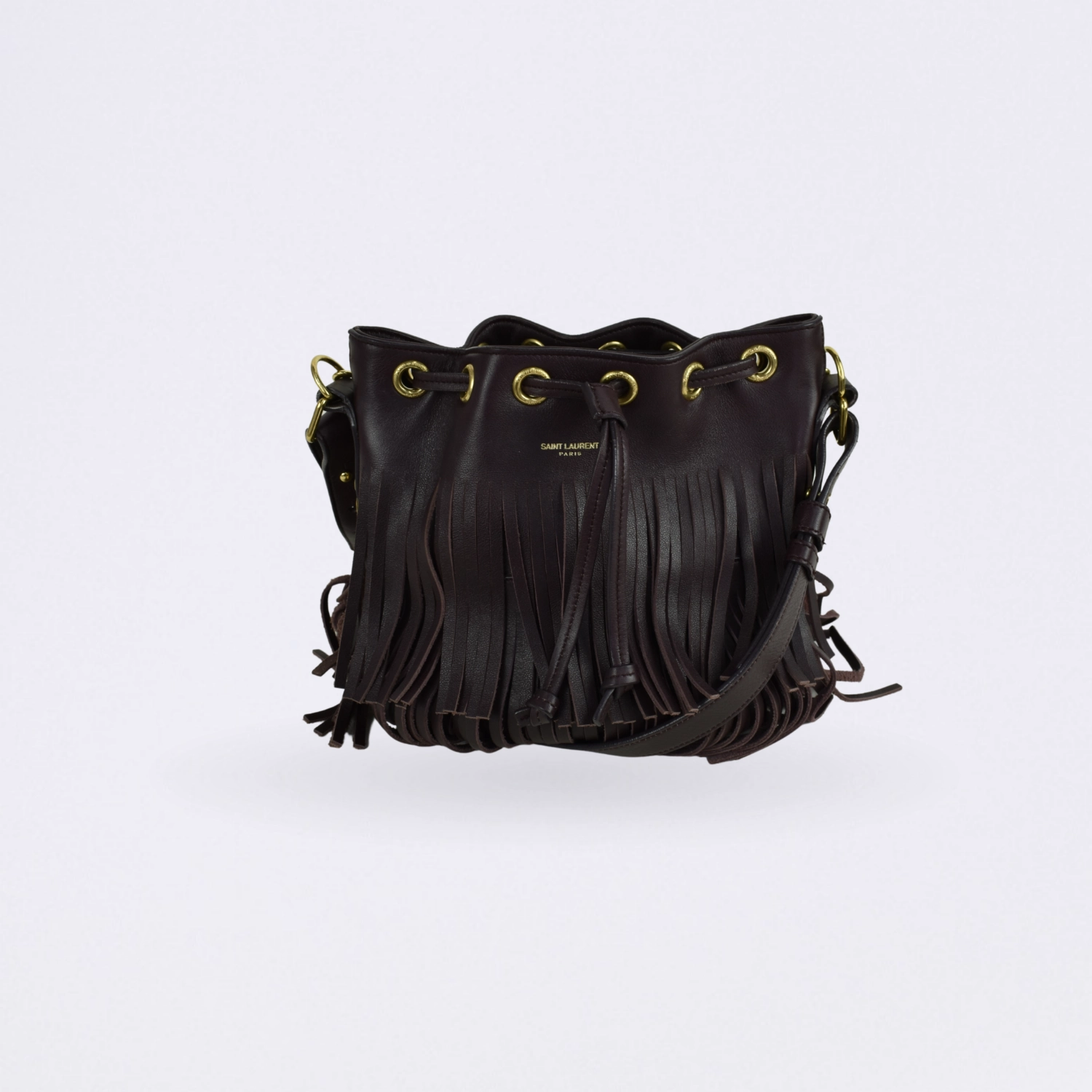 saint laurent emmanuelle fringe bucket red